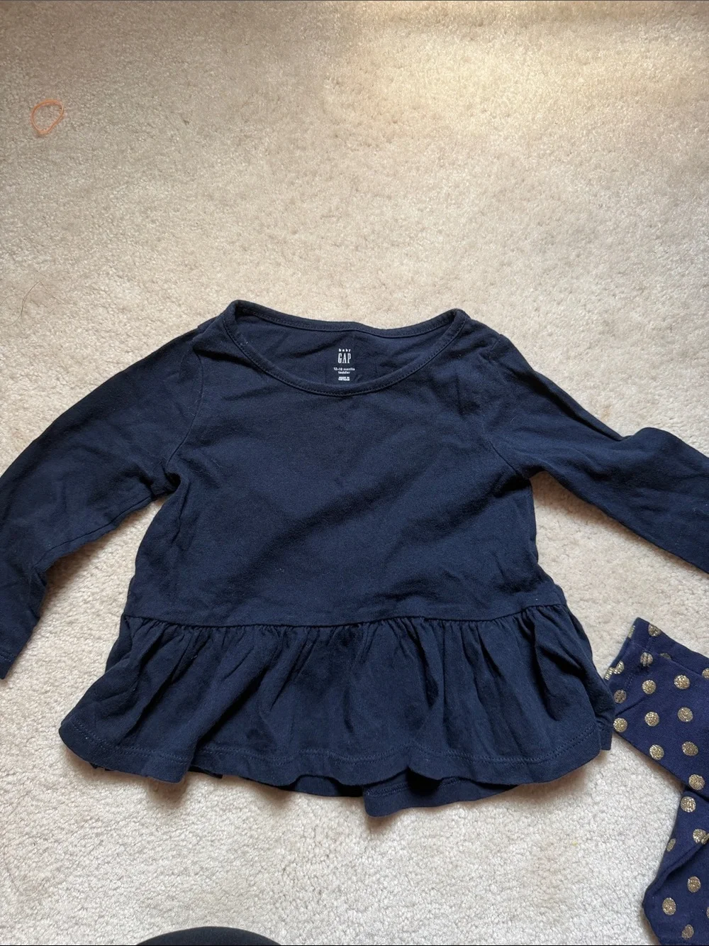 GAP Kids Navy Top with Gold Polka Dot Leggings